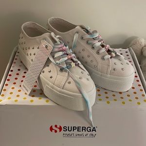 Superga silver star platform sneakers NWT